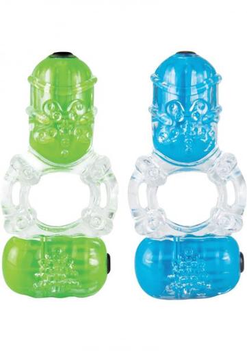 Gift Set of Color Pop Big O 2 Double Cock Ring Assorted Colors and a Waterproof Jack Rabbit Vibes-Purple