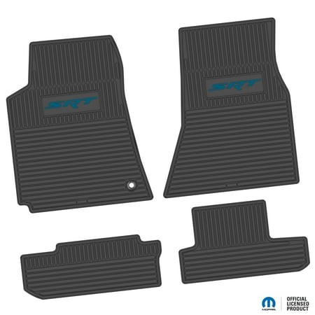Flextread Floor Mats for 08-10 Dodge Challenger RWD - Mopar Licensed Factory Fit - Black W/ Blue SRT Insert - Custom Vintage - 100% Made in USA