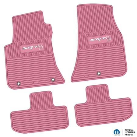 Flextread Floor Mats for 11-24 Dodge Challenger RWD - Mopar Licensed Factory Fit - Pink W/ White SRT Hellcat Insert - Custom Vintage - 100% Made in US