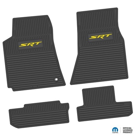 Flextread Floor Mats for 08-10 Dodge Challenger RWD - Mopar Licensed Factory Fit - Black W/ Yellow SRT Insert - Custom Vintage - 100% Made in USA