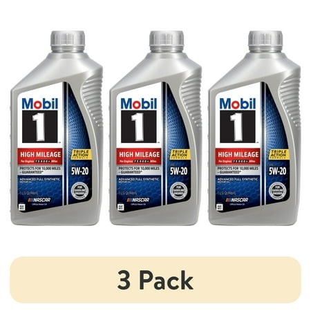 (3 Pack) Mobil 1 High Mileage Full Synthetic Motor Oil 5W-20  1 Quart