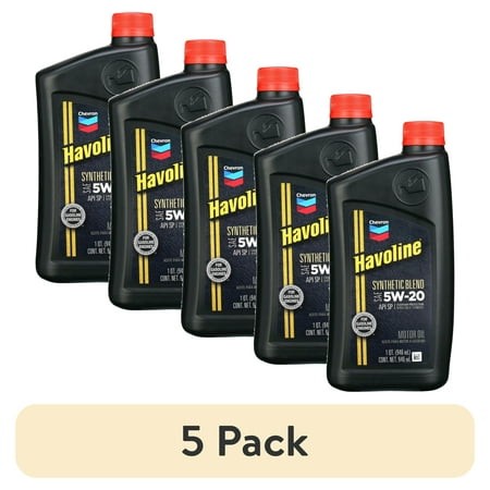 (5 Pack) Chevron Havoline Synthetic Blend Motor Oil 5W-20  1 Quart Bottle