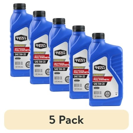 (5 Pack) Super Tech High Mileage Full Synthetic SAE 5W-20 Motor Oil  1 Quart