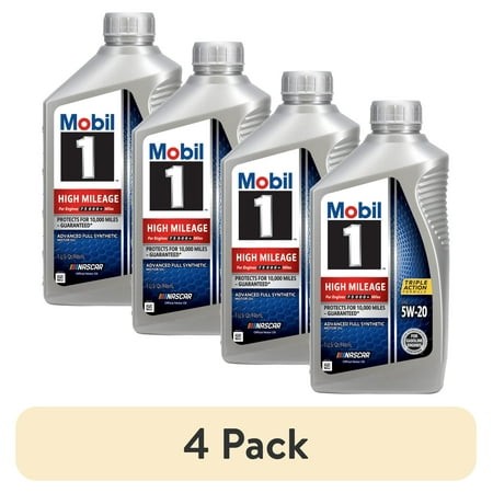 (4 Pack) Mobil 1 High Mileage Full Synthetic Motor Oil 5W-20  1 Quart