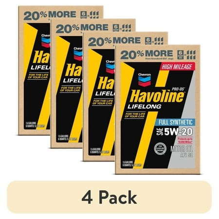 (4 Pack) Chevron Havoline Lifelong 5W-20 Full Synthetic Motor Oil  6 Quarts (Smart Change Box)