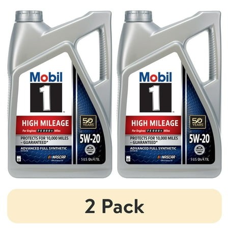(2 Pack) Mobil 1 High Mileage Full Synthetic Motor Oil 5W-20  5 Quart