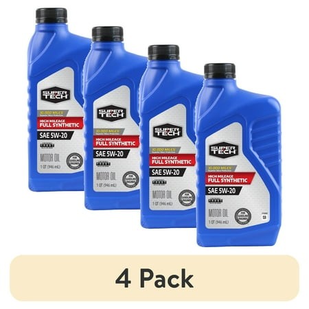 (4 Pack) Super Tech High Mileage Full Synthetic SAE 5W-20 Motor Oil  1 Quart