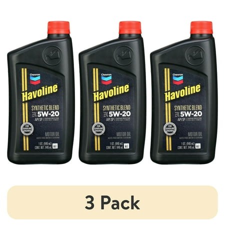 (3 Pack) Chevron Havoline Synthetic Blend Motor Oil 5W-20  1 Quart Bottle