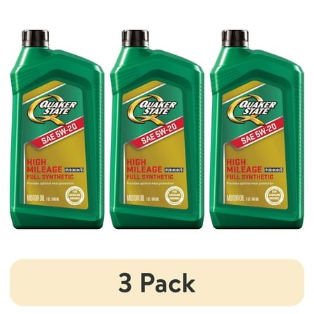 (3 Pack) Quaker State Full Synthetic High Mileage 5W-20 Motor Oil  1 Quart