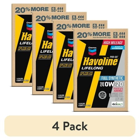 (4 Pack) Chevron Havoline Lifelong 0W-20 Full Synthetic Motor Oil  6 Quarts (Smart Change Box)