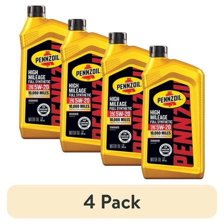 (4 Pack) Pennzoil High Mileage Full Synthetic 5W-20 Motor Oil  1 Quart