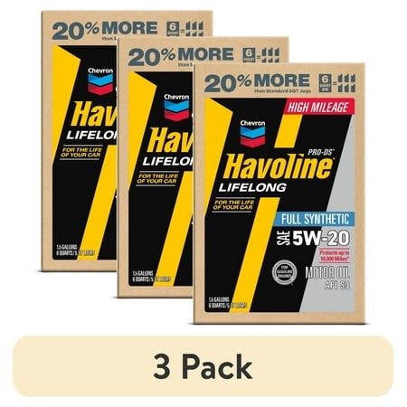(3 Pack) Chevron Havoline Lifelong 5W-20 Full Synthetic Motor Oil  6 Quarts (Smart Change Box)