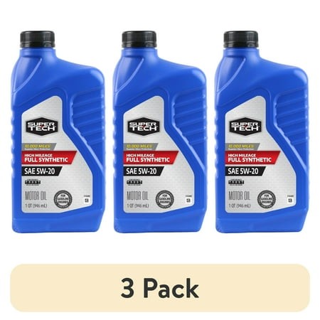 (3 Pack) Super Tech High Mileage Full Synthetic SAE 5W-20 Motor Oil  1 Quart