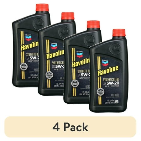 (4 Pack) Chevron Havoline Synthetic Blend Motor Oil 5W-20  1 Quart Bottle