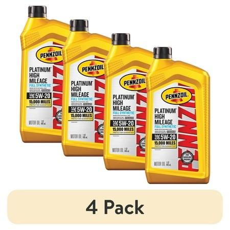 (4 Pack) Pennzoil Platinum High Mileage Full Synthetic 5W-20 Motor Oil  1 Quart