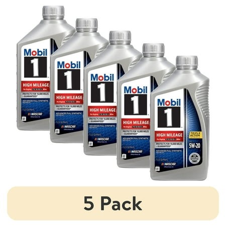 (5 Pack) Mobil 1 High Mileage Full Synthetic Motor Oil 5W-20  1 Quart