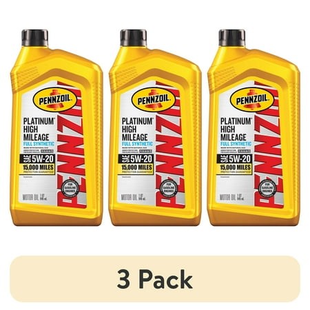 (3 Pack) Pennzoil Platinum High Mileage Full Synthetic 5W-20 Motor Oil  1 Quart