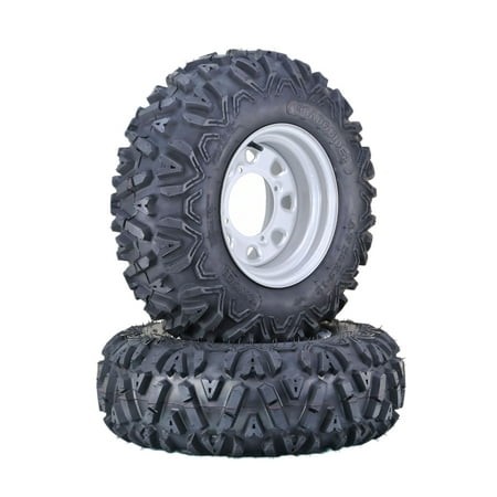 LIBRA 26X9-12 ATV Tire Wheel Assembly 6-Ply on 4 Lugs X 156 PCD 4+3 Silver Wheel-10277 SET 2