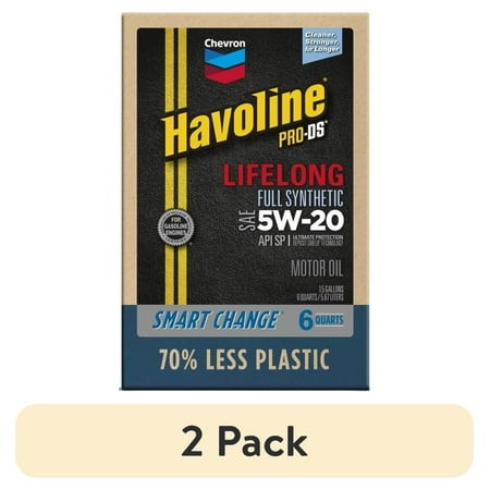 (2 Pack) Chevron Havoline Lifelong 5W-20 Full Synthetic Motor Oil  6 Quarts (Smart Change Box)