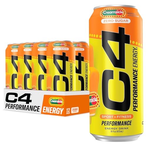 Cellucor C4 Performance Energy Drink | Zero Sugar Carbonated Preworkout Energy | 200mg Caffeine with Beta Alanine | Orange Creamsicle | 16 Fl Oz (12 P