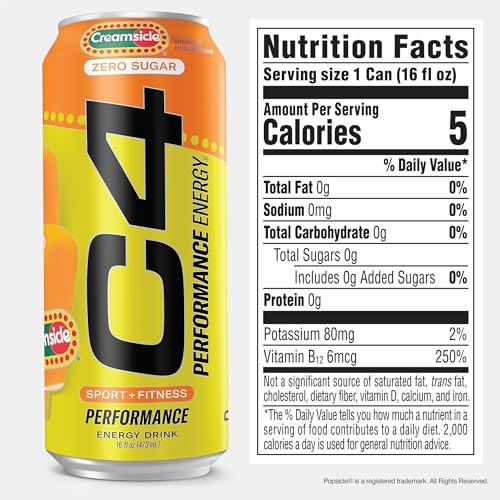 Cellucor C4 Performance Energy Drink | Zero Sugar Carbonated Preworkout Energy | 200mg Caffeine with Beta Alanine | Orange Creamsicle | 16 Fl Oz (12 P thumbnail