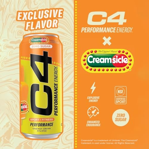 Cellucor C4 Performance Energy Drink | Zero Sugar Carbonated Preworkout Energy | 200mg Caffeine with Beta Alanine | Orange Creamsicle | 16 Fl Oz (12 P thumbnail