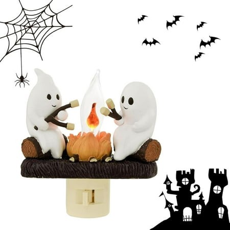 Ghost Campfire Night Light  2024 New Ghost Campfire Flickering Nightlight  3D LED Small Faux Campfire Night Light  Funny Halloween Nightlight Indoor D