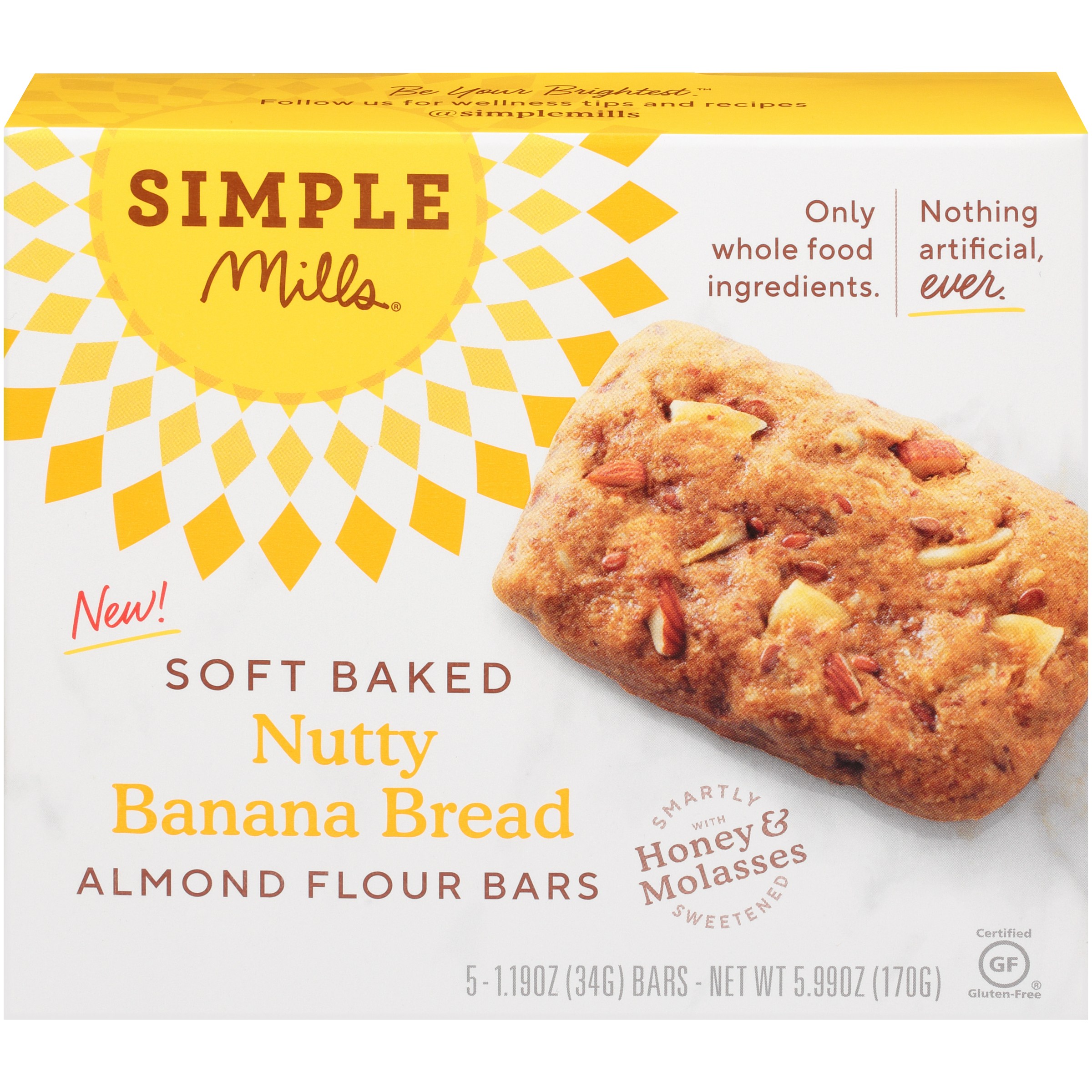 Simple Mills Gluten Free Nutty Banana Bread Soft-Baked Almond Flour Bars - 5ct