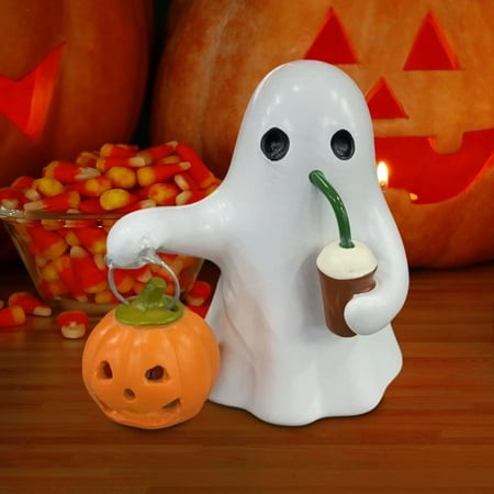 Handmade Ghost Coffee Pumpkin Night Light  Cute 3D LED Spooky Resin Ghost Statue Lamp Decorations  2026 New Funny Holiday Mini Gothic Light up Desktop