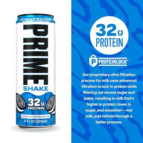 PRIME Protein Shake, Cookies & Cream, 32g Protein for Muscle Support & Recovery, Ultra-Filtered Milk, Lactose Free, Low Sugar, Low Calorie, Ready to D thumbnail