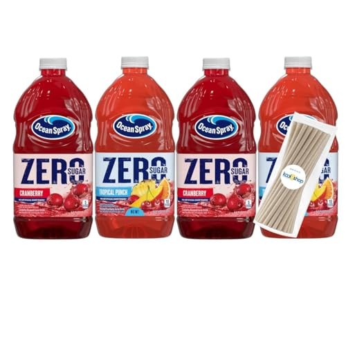 Ocean Spray Zero Sugar Variety Pack Fruit Juice Drink 64 Fl Oz 4 Pack + 15 Sugarcane Disposable Straws by KOOL8SHOP Infinite Deals