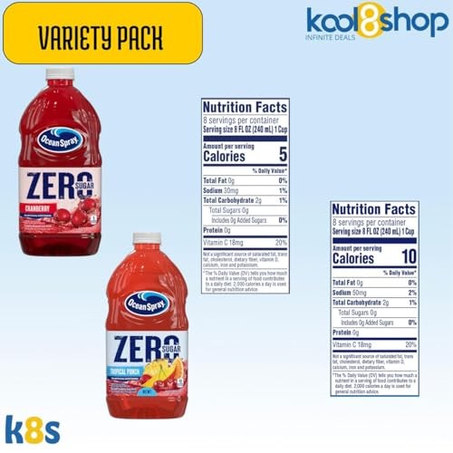 Ocean Spray Zero Sugar Variety Pack Fruit Juice Drink 64 Fl Oz 4 Pack + 15 Sugarcane Disposable Straws by KOOL8SHOP Infinite Deals thumbnail