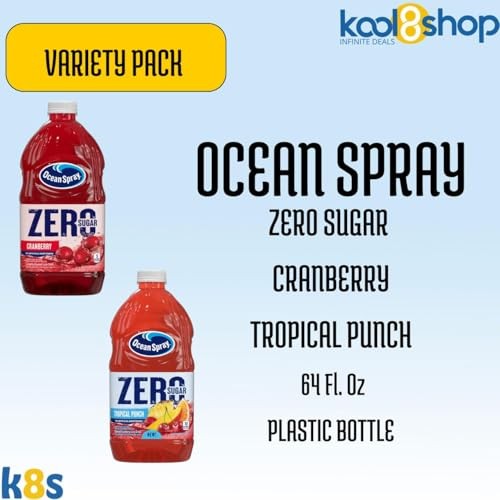 Ocean Spray Zero Sugar Variety Pack Fruit Juice Drink 64 Fl Oz 4 Pack + 15 Sugarcane Disposable Straws by KOOL8SHOP Infinite Deals thumbnail