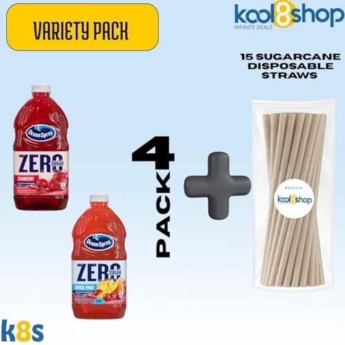 Ocean Spray Zero Sugar Variety Pack Fruit Juice Drink 64 Fl Oz 4 Pack + 15 Sugarcane Disposable Straws by KOOL8SHOP Infinite Deals thumbnail