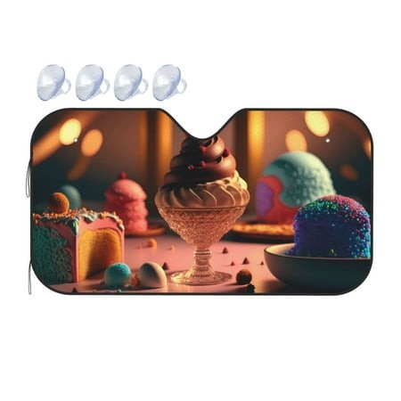 Zeuib Colorful Cake Ice Cream Premium Car Sunshade: Superior Sun Protection and Heat Insulation for Car-Small