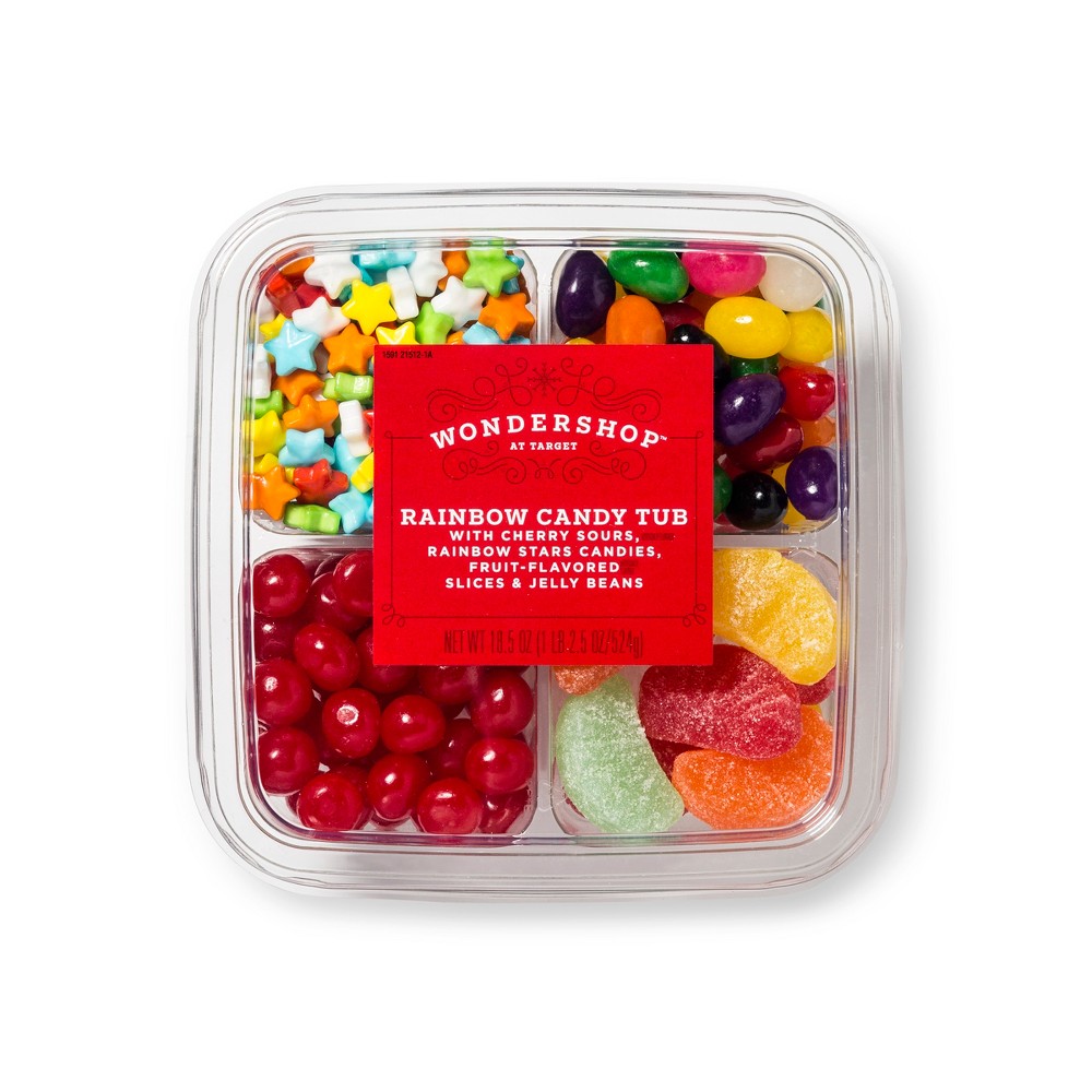 Rainbow Candy Tub with Cherry Sours, Rainbow Stars, Fruit Flavored Slices & Jelly Beans - 10.5oz - Wondershop