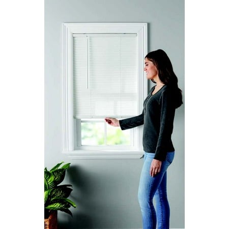 mainstays 1  cordless vinyl light filtering mini blinds  1-piece  white  47  w x 64  l