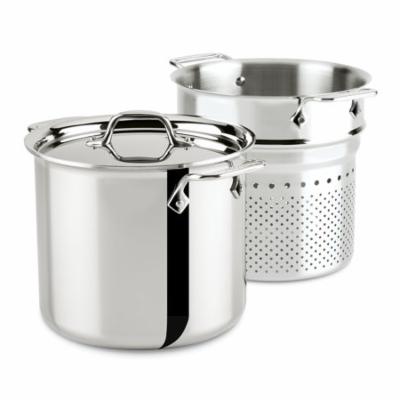 All-Clad 4807 Stainless Steel Tri-Ply Bonded Dishwasher Safe Pasta Pentola with Insert / Cookware, 7-Quart, Silver