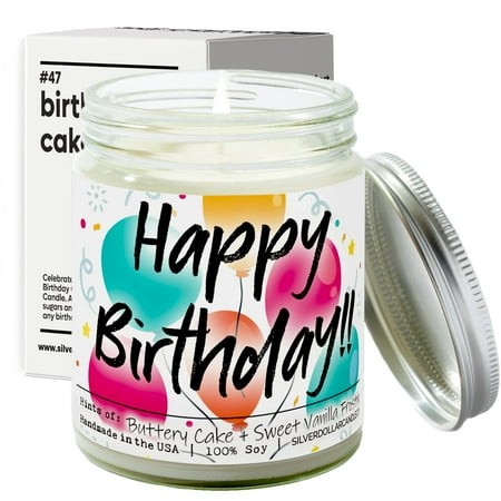 Happy Birthday Candle - Birthday Cake Scented Candle - Sweet Vanilla & Buttery Cake Scent for a Joyful Ambiance - 9/16oz 100% All-Natural Handmade Soy