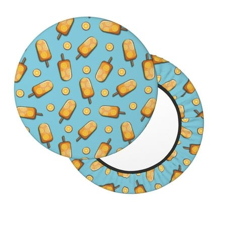 Lsque Lemon Ice Cream Round Bar Chair Cushion Covers Velvet Fabric Premium Comfort Protects from Scratches and Stains for 14-17 Inch Chair- 14 Inch