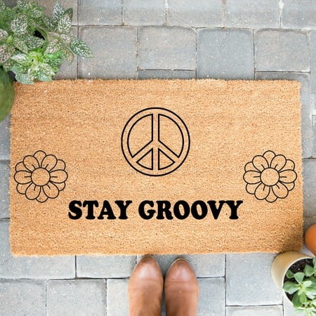 Doormat Stay Groovy Welcome Mat Hippy Sunflower Peace Sign Funny Doorm (36  X 72 ) #4081