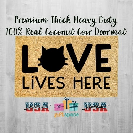 Doormat Love Lives Here Cat Cute Wedding Gift for Her Farmhouse Fun (36  X 72 ) #3251