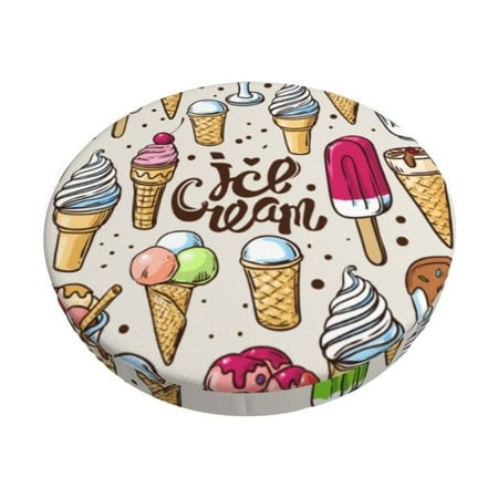Lsque Ice Cream Pattern Round Bar Chair Cushion Covers Velvet Fabric Premium Comfort Protects from Scratches and Stains for 14-17 Inch Chair-12 Inch