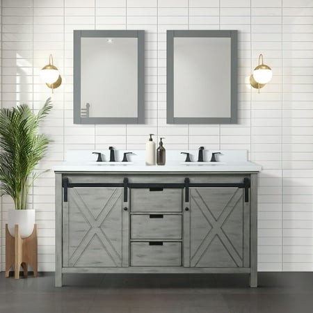 60 in. W Ash Grey Vanity  Marble Top and 24 Mirrors - Spacious Interior with Soft Close Functionality Double Bath Vanity Cultured Counter & Scratch St