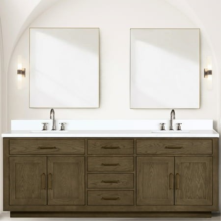 Grey Oak Double Bath Vanity 84 X22  with Cultured Marble Counter and Faucets - Soft Close Cabinet Created Wood 84  W X 22  D Having Countertop Faucet 