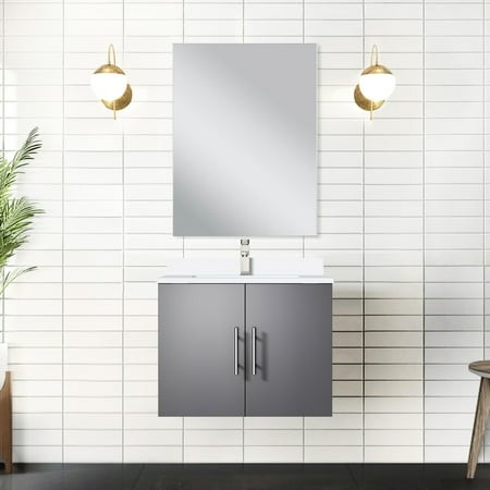 24 in. W X 19 D Dark Grey Vanity with Cultured Marble Countertop  18 Mirror and Faucet - Scratch Stain for Long-term Use 22 Counter  & Stain- Finish