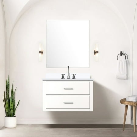 White 30  W X 22  D Single Bathroom Vanity  Cultured Marble Counter  Faucet  Soft Close  Solid Wood & Construction Bath Vanity 30 in. 22 D  Faucet Inc