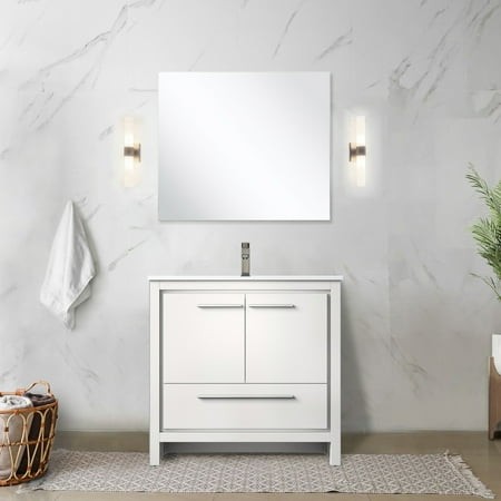 White Bath Vanity 36 in. W X 20 D  Cultured Marble  Metal Faucet  28 Mirror - to Wear and Stains 36 W 20 D Vanity  Marble Counter  28  Scratches