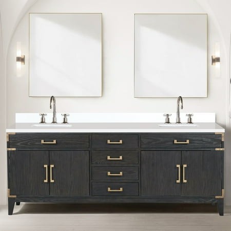 Black Oak 84 in. X 22 Double Bath Vanity  Cultured Marble Top and Faucet - Ample Storage with Soft Close Function Interior Shelf Hand-polished Counter