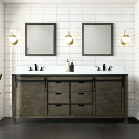 Rustic Brown Bath Vanity 80 in. - Marble Top  Solid Wood Frame  Soft Close  Plenty of Storage Options with Cultured Counter Stain and Scratch Surface